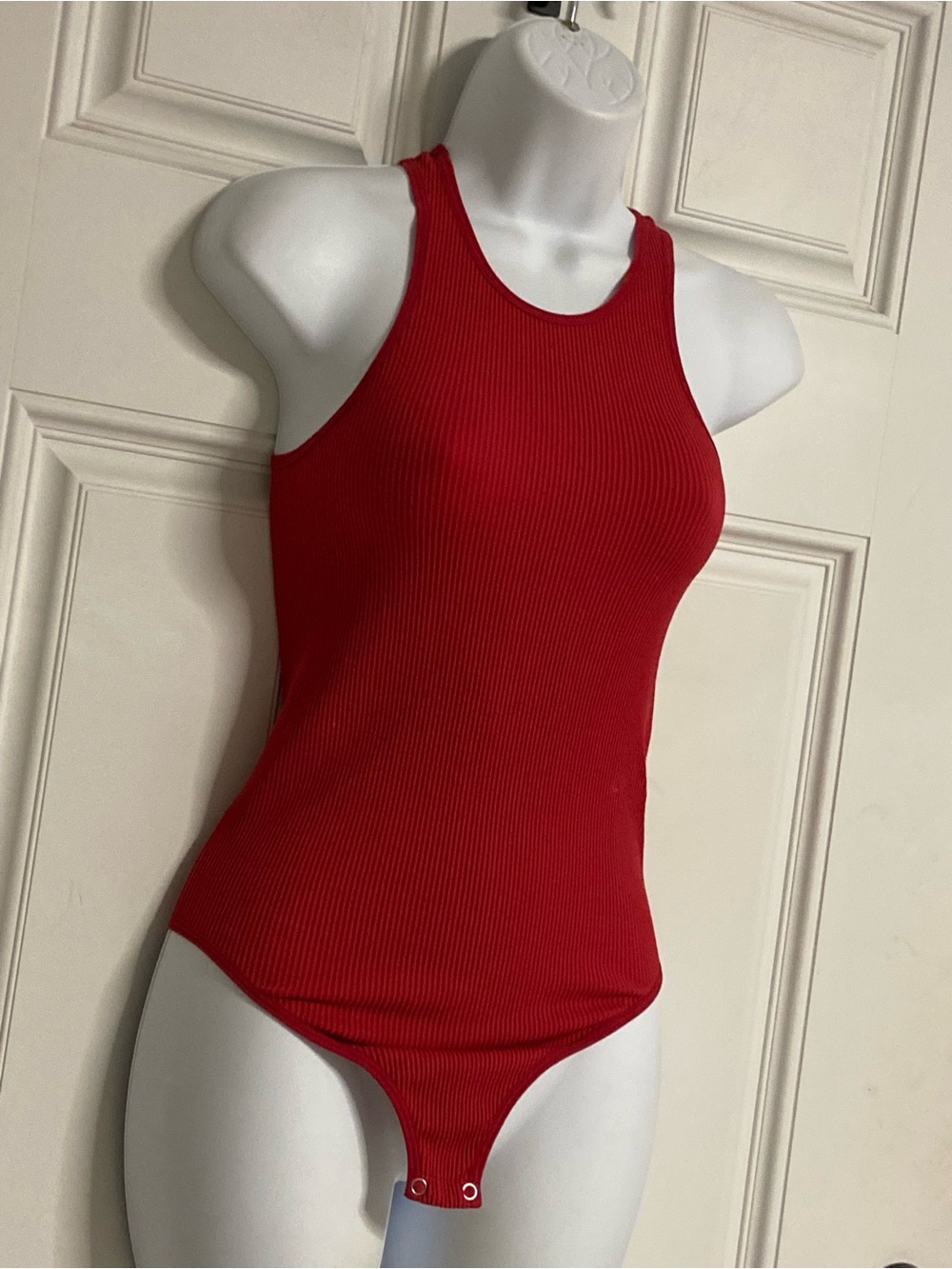 SUNDAY BEST Red Ribbed Halter Tank Bodysuit - Picture 2 of 6